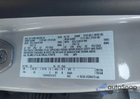 2024 Lincoln Corsair Premiere из США, поврежденный, VIN 5LMCJ1CA1RUL17675